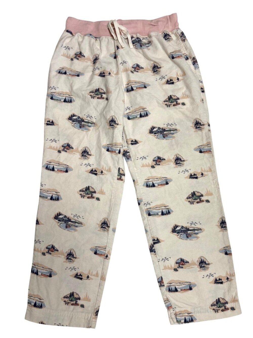 L.L. Bean Womens Small Cotton Pajama Pants Scenic Lodge & Mountain Print Flannel